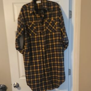 First Love by Lovelyn Yellow & Navy Plaid Shirt / Shirt Dress